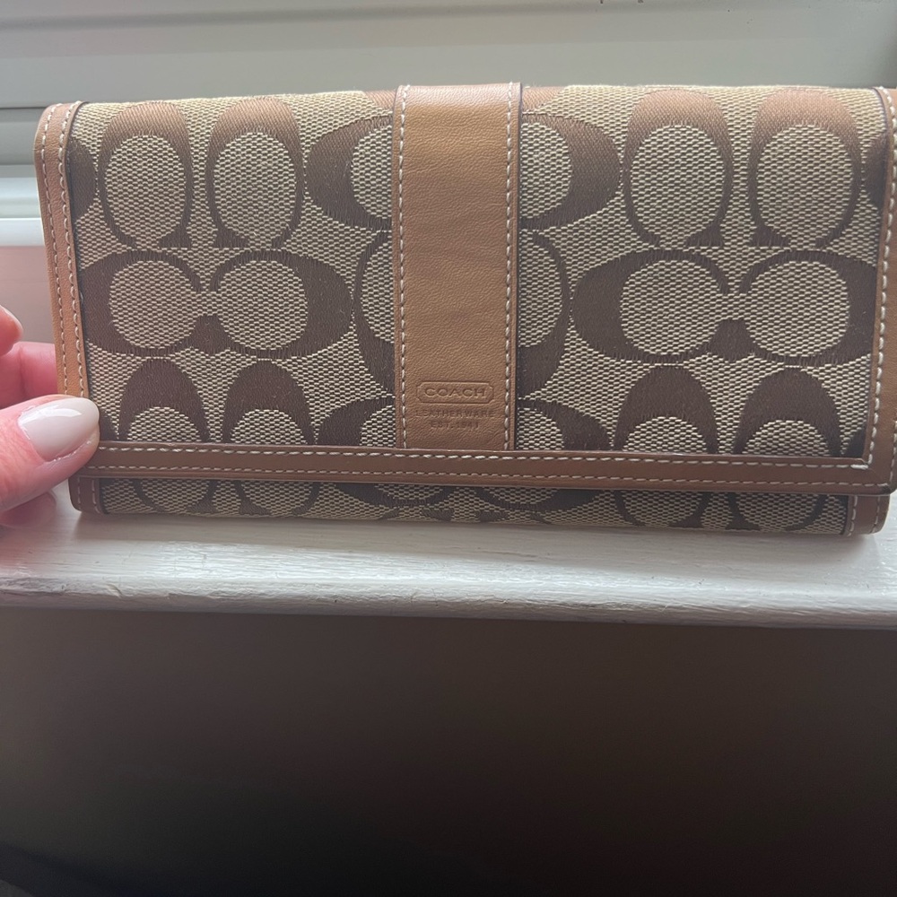 Coach Signature Canvas Wallet in Brown and Tan